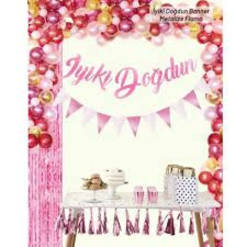 KALOGRAFİ FLAMALI İYİKİ DOĞDUN UZAR YAZI BANNER PEMBE